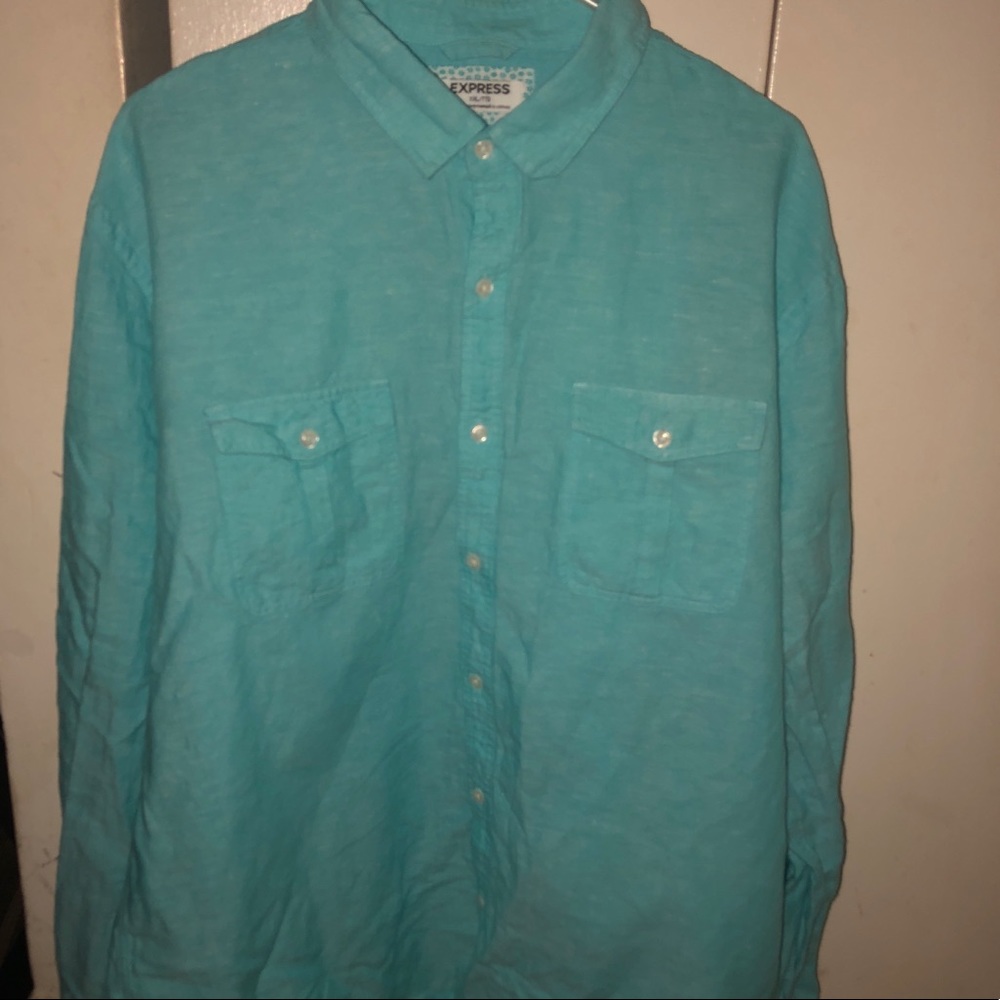 Teal Express Linen Button Up